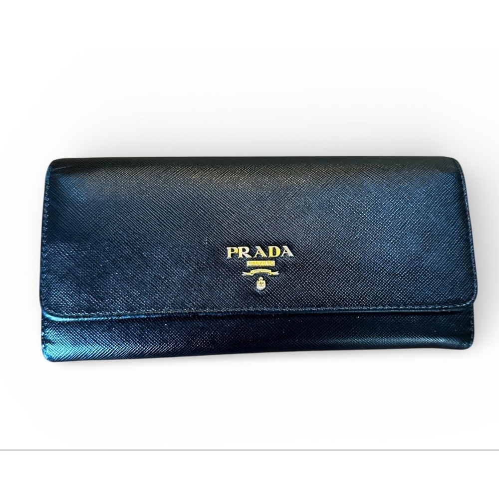 Prada Wallet Black & Pink Leather Color Block Double Snap Wallet - CURRENT YEAR